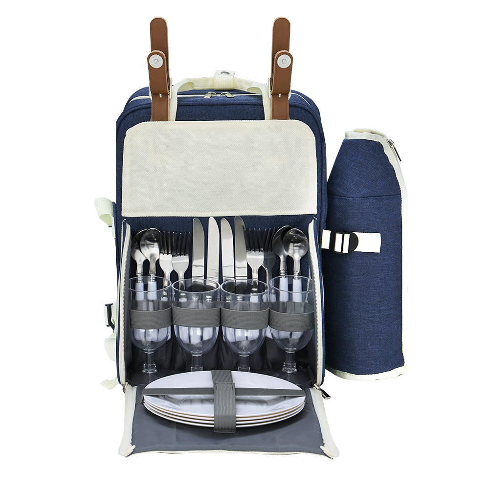 Alfresco 4 Person Picnic Basket Set Backpack Bag Insulated Blue 3