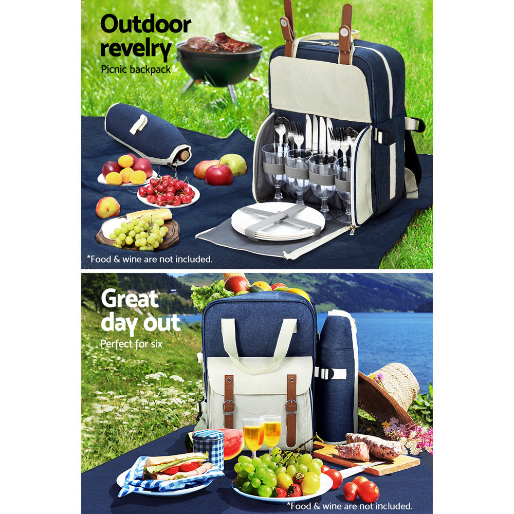 Alfresco 4 Person Picnic Basket Set Backpack Bag Insulated Blue 5