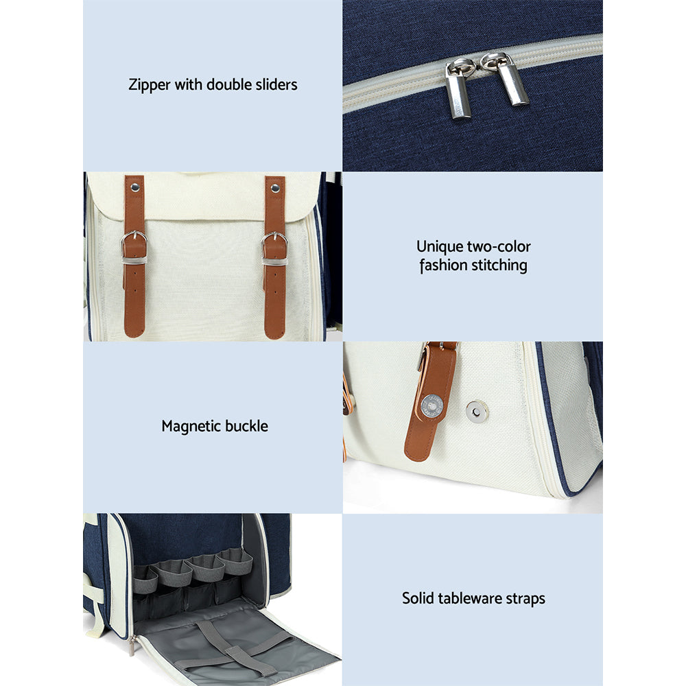 Alfresco 4 Person Picnic Basket Set Backpack Bag Insulated Blue 6