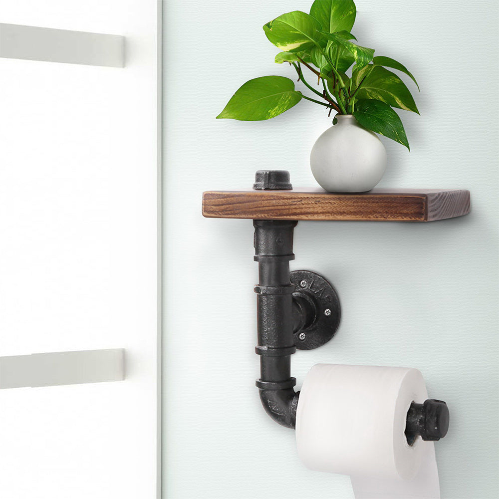 Artiss Floating DIY Pipe Shelf Toilet Paper Holder 5