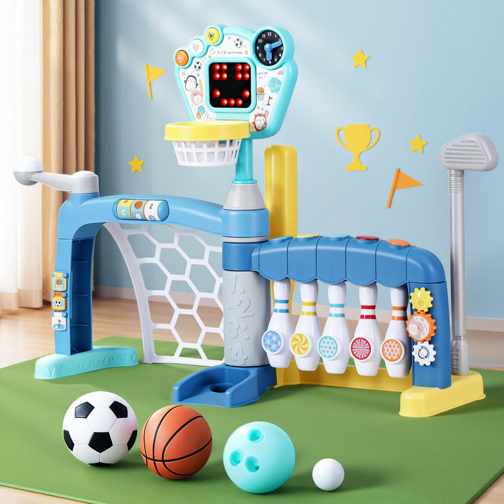 Keezi Kids Basketball Hoop Stand Bowling Baseball Golf Game Sports Toys Set Blue 6