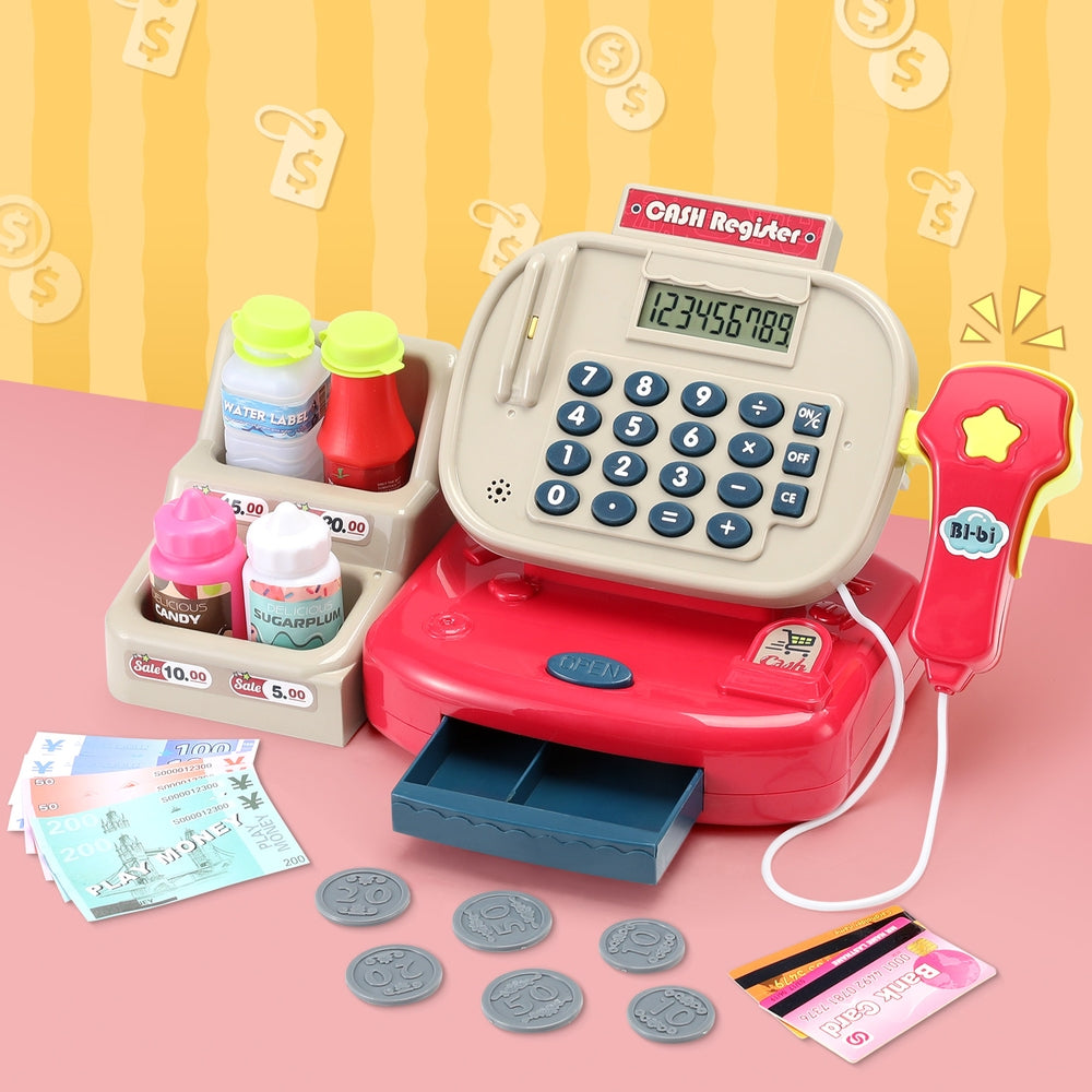 Keezi Kids Cash Register Calculator Pretend Play Shops Money Checkout Toys Set 7