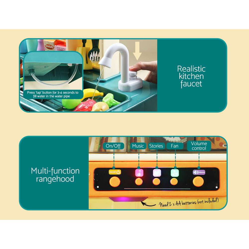 Keezi Kids Kitchen Pretend Play Set Cooking Sound Steam Light Function 5
