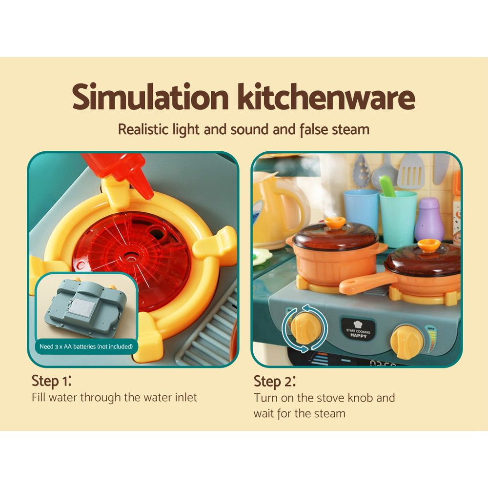 Keezi Kids Kitchen Pretend Play Set Cooking Sound Steam Light Function 6