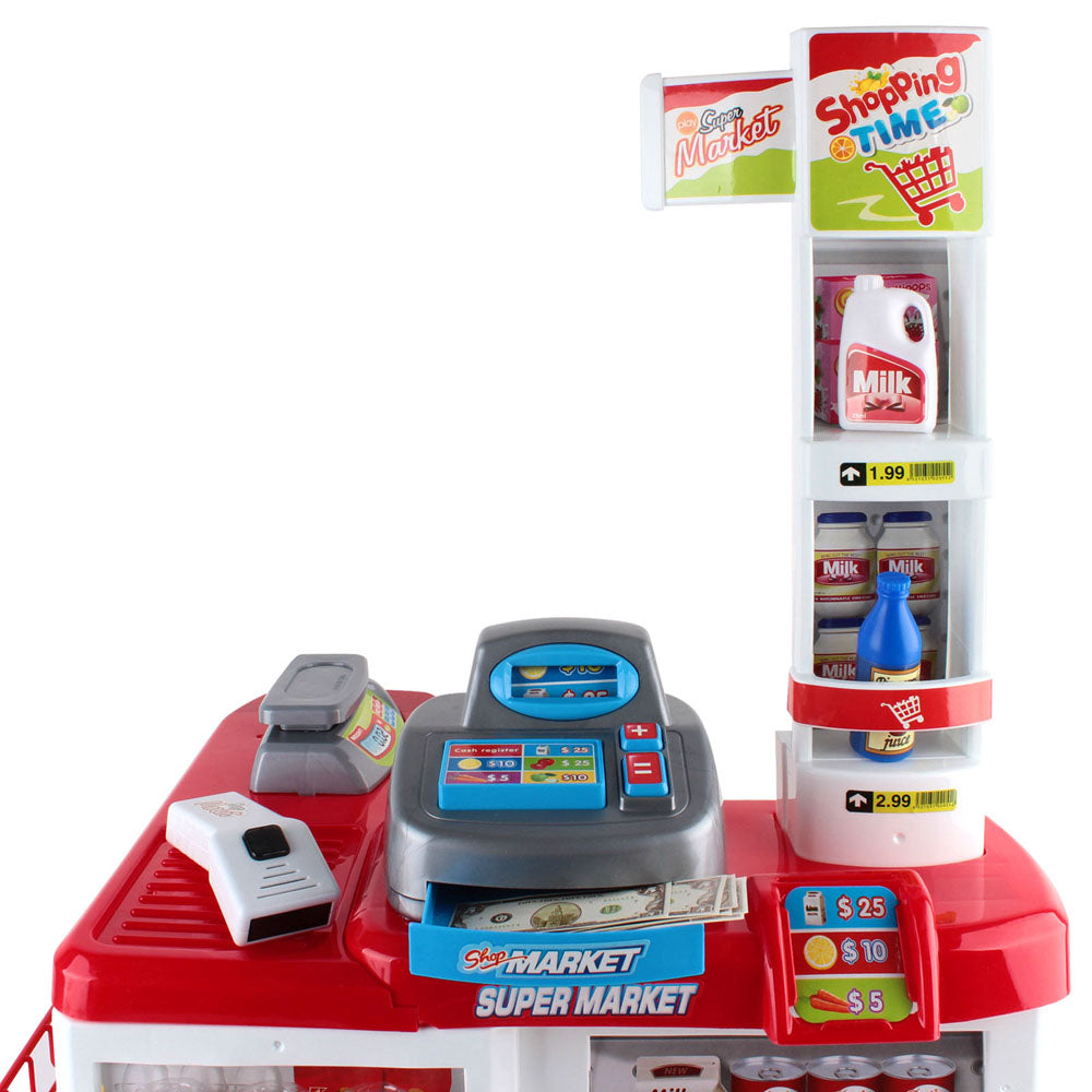 Keezi Kids Pretend Role Play Supermarket 24 Piece Playset Cash Register Trolley 3