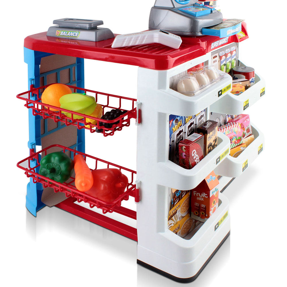 Keezi Kids Pretend Role Play Supermarket 24 Piece Playset Cash Register Trolley 4