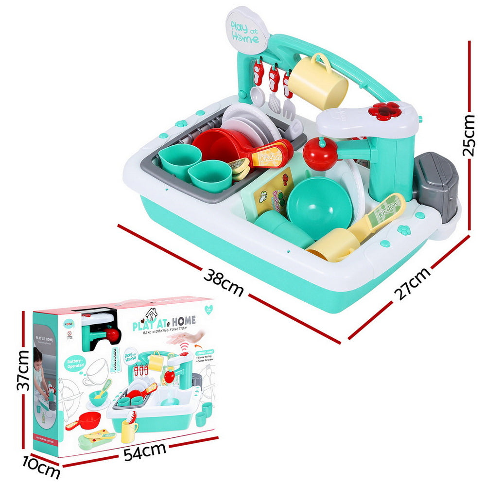 Keezi Kids Kitchen Play Set Play Pretend Sink Dishwasher Toys Green 3