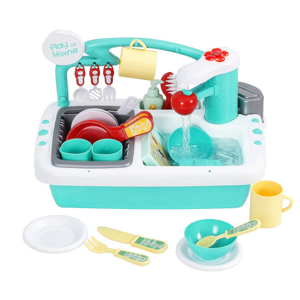 Keezi Kids Kitchen Play Set Play Pretend Sink Dishwasher Toys Green 4