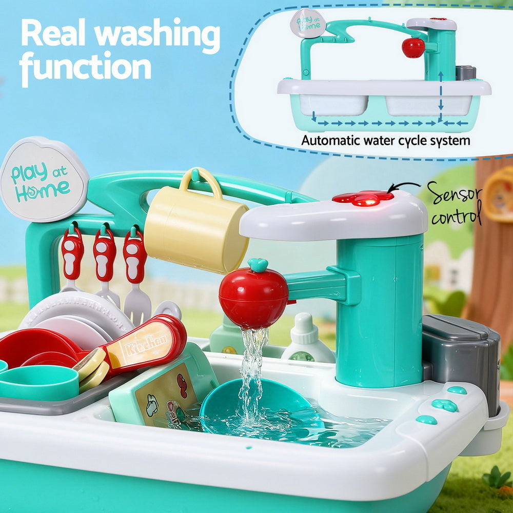Keezi Kids Kitchen Play Set Play Pretend Sink Dishwasher Toys Green 5