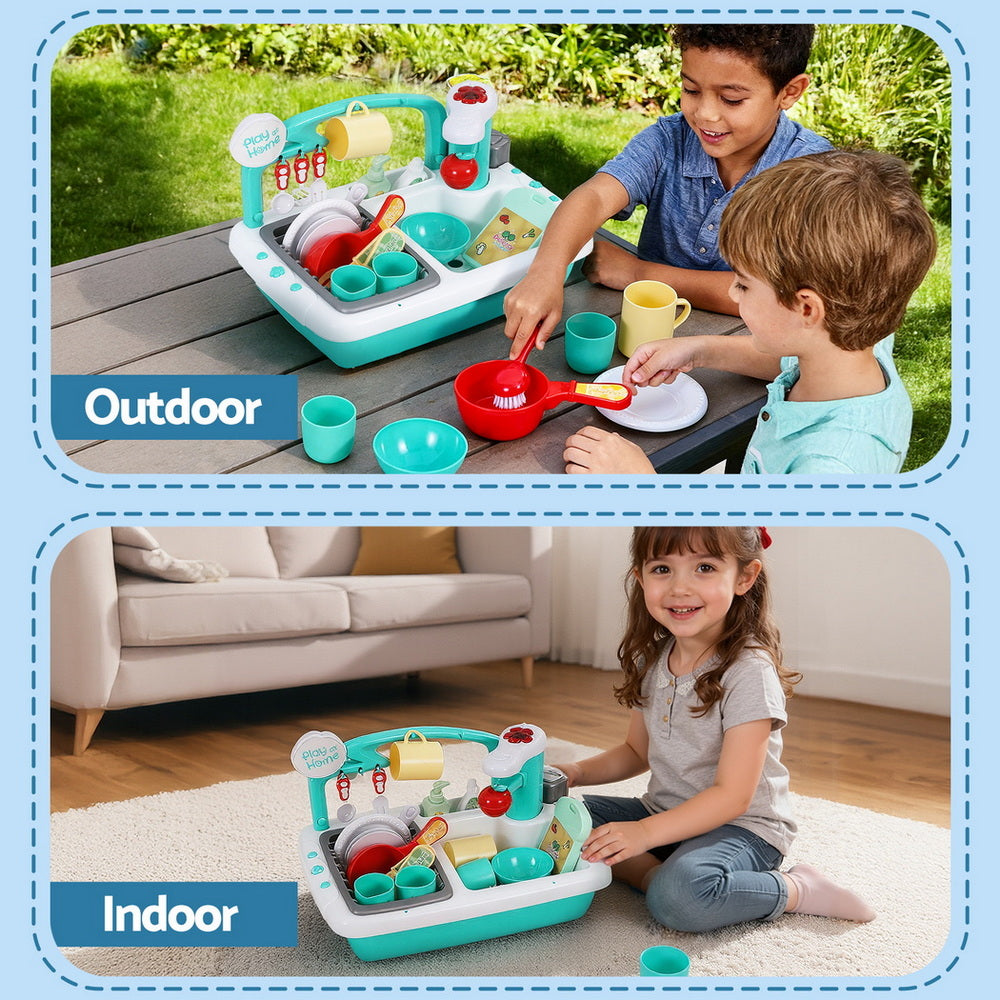 Keezi Kids Kitchen Play Set Play Pretend Sink Dishwasher Toys Green 8