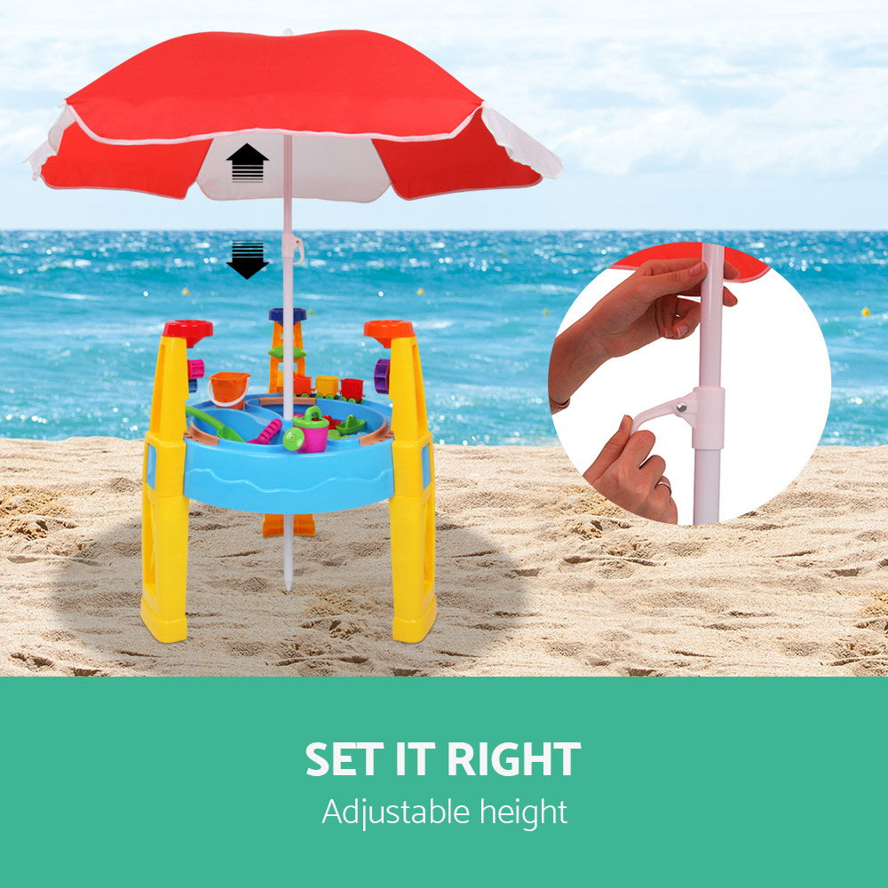 Keezi Kids Sandpit Pretend Play Set Water Sand Table Children Outdoor Toy Umbrella 4
