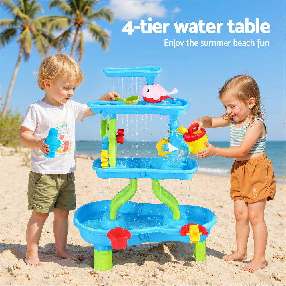 Keezi Kids Sand and Water Table 4-Tier Waterfall Sandpit Toys Beach Shovel 4