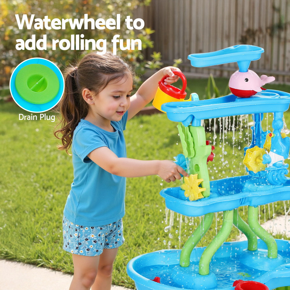 Keezi Kids Sand and Water Table 4-Tier Waterfall Sandpit Toys Beach Shovel 5