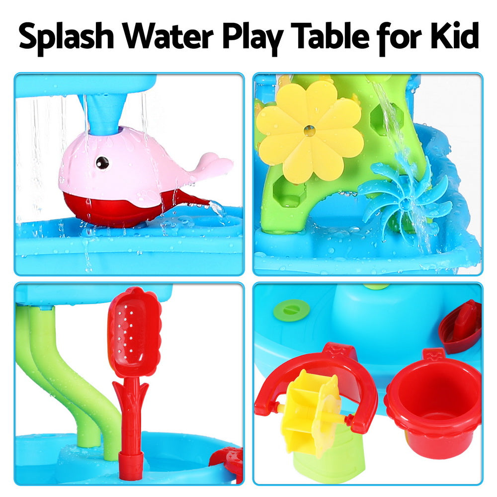 Keezi Kids Sand and Water Table 4-Tier Waterfall Sandpit Toys Beach Shovel 6