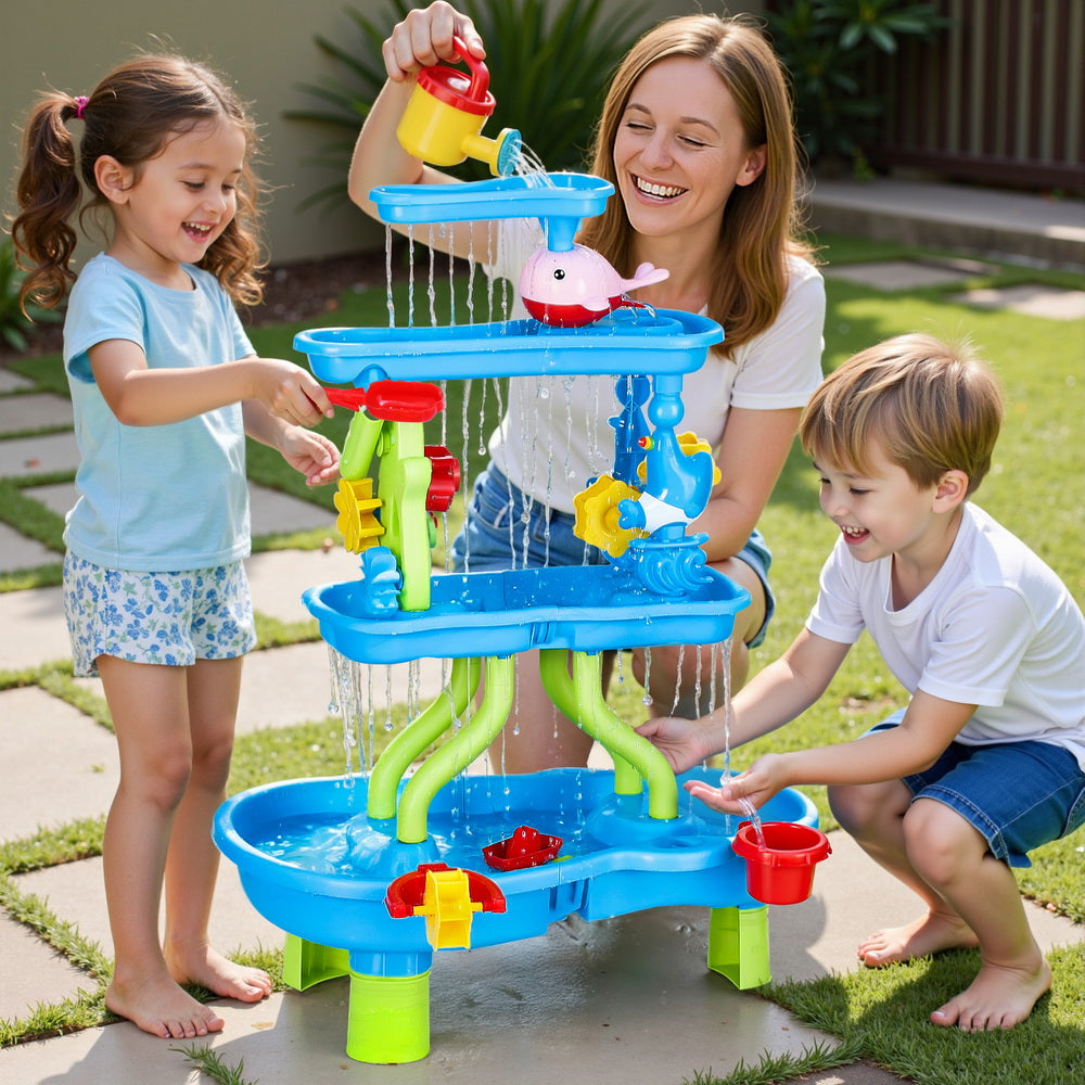 Keezi Kids Sand and Water Table 4-Tier Waterfall Sandpit Toys Beach Shovel 7