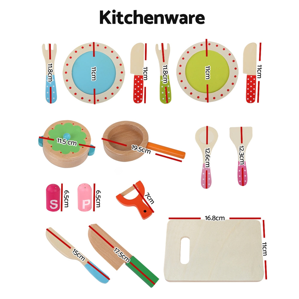 Keezi Kids Kitchen Play Set Wooden Pretend Toys Cooking Utensils Pots Pans Food 3