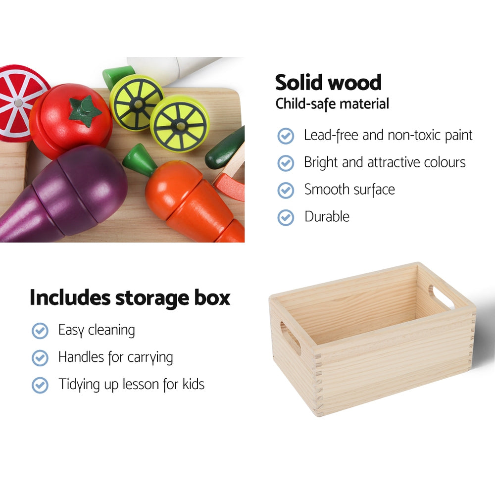 Keezi Kids Kitchen Play Set Wooden Pretend Toys Cooking Utensils Pots Pans Food 6