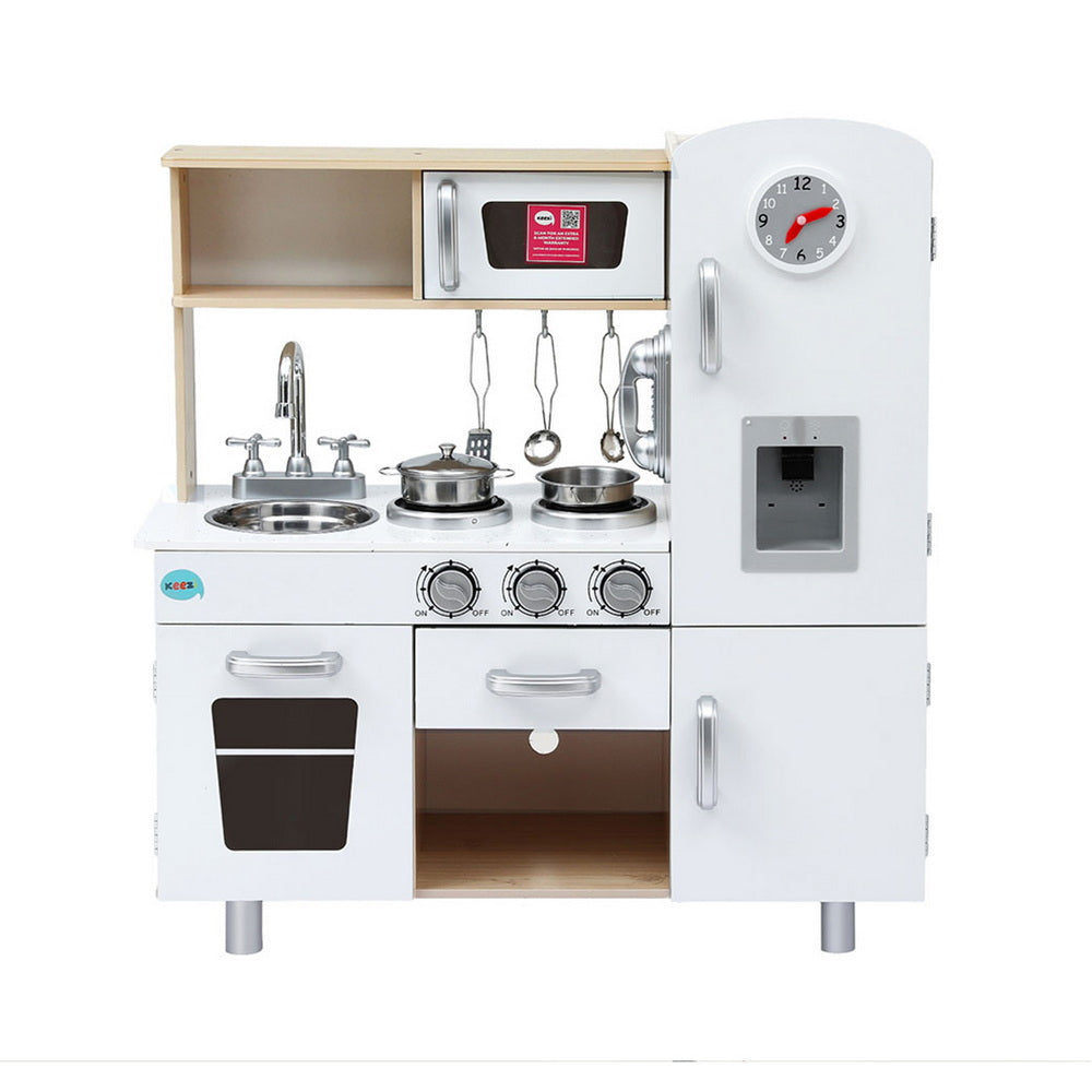 Keezi Kids Kitchen Play Set Wooden Pretend Toys Cooking Children Clock Beige 4