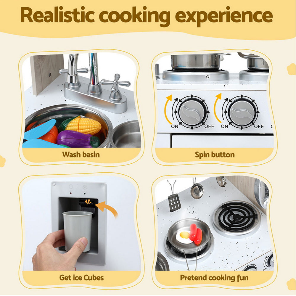 Keezi Kids Kitchen Play Set Wooden Pretend Toys Cooking Children Clock Beige 6