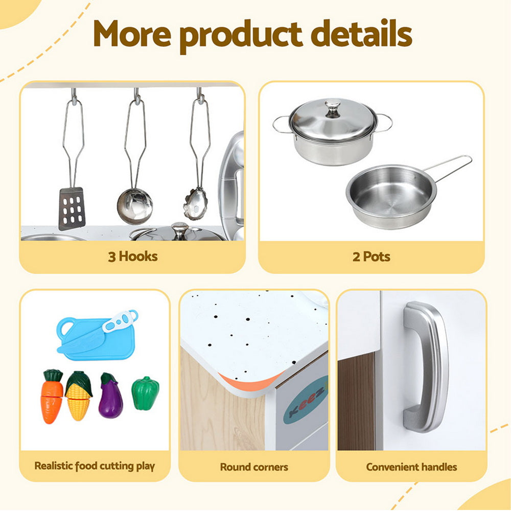 Keezi Kids Kitchen Play Set Wooden Pretend Toys Cooking Children Clock Beige 7