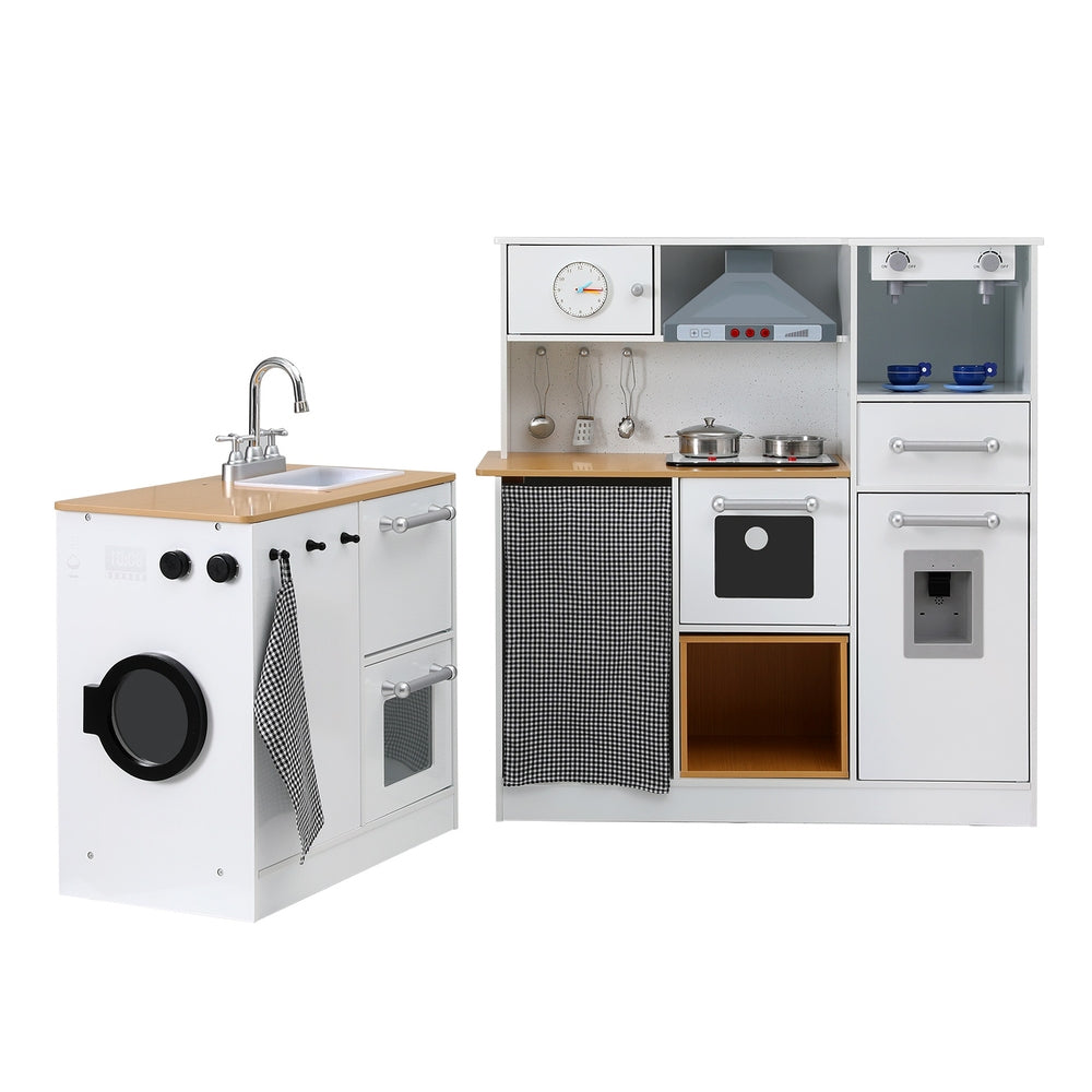 Keezi Kids Kitchen Playset 2-Piece Wooden Pretend Play Coffee Maker Toy 80CM White 3