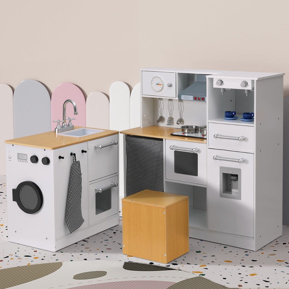 Keezi Kids Kitchen Playset 2-Piece Wooden Pretend Play Coffee Maker Toy 80CM White 6