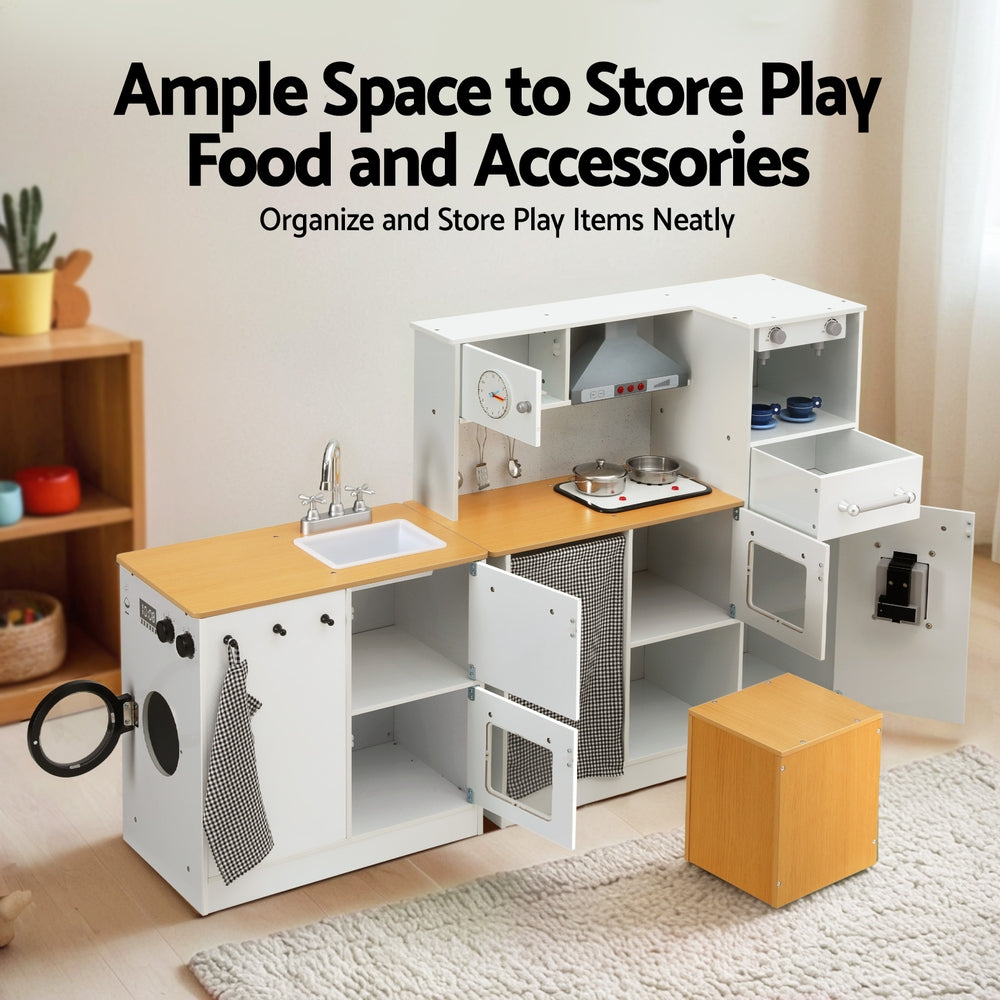 Keezi Kids Kitchen Playset 2-Piece Wooden Pretend Play Coffee Maker Toy 80CM White 5