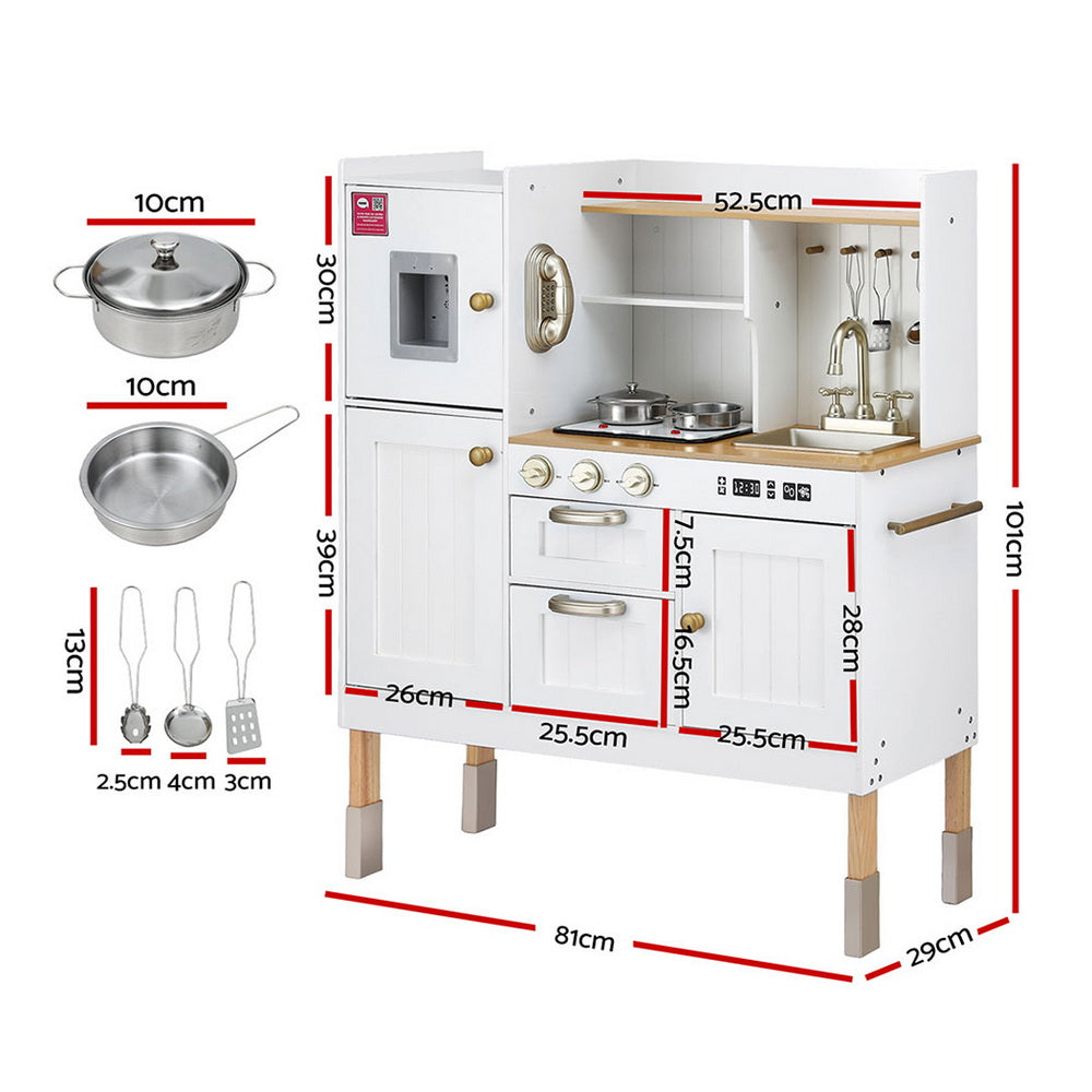 Keezi Kids Kitchen Play Set Wooden Pretend Toys Cooking Children Storage Golden 3