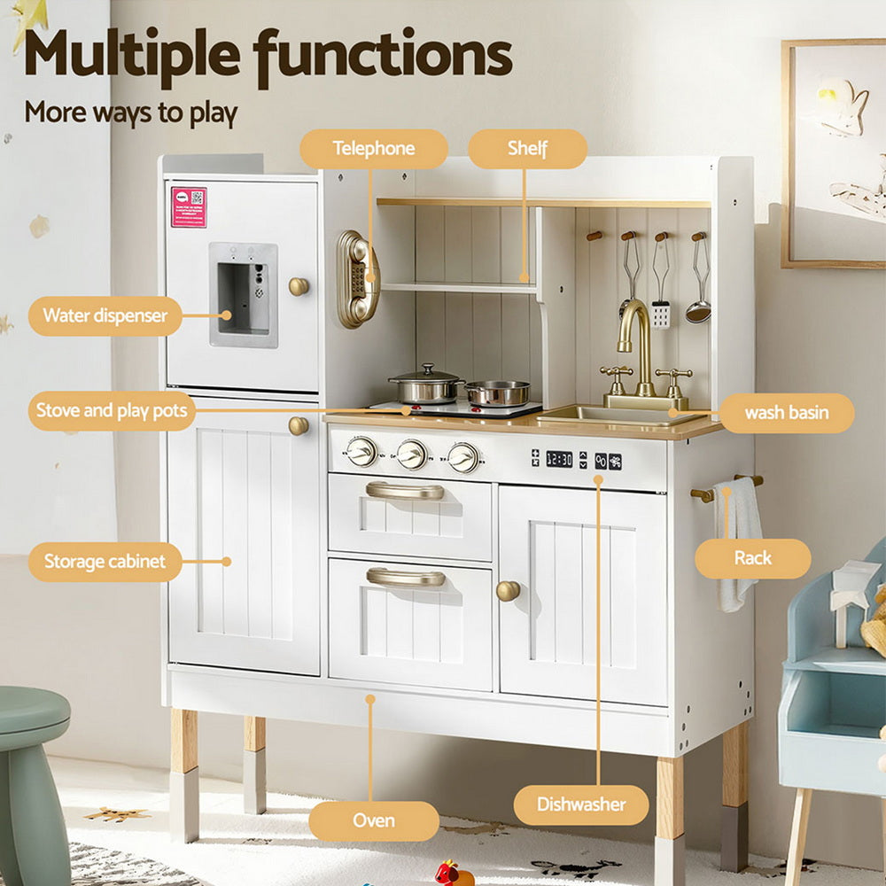 Keezi Kids Kitchen Play Set Wooden Pretend Toys Cooking Children Storage Golden 5