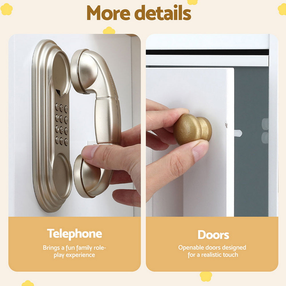 Keezi Kids Kitchen Play Set Wooden Pretend Toys Cooking Children Storage Golden 7