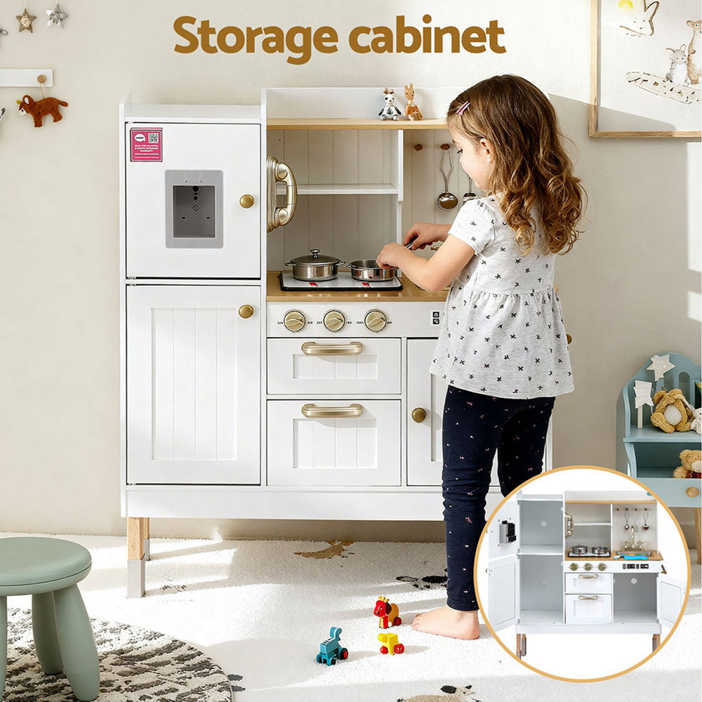 Keezi Kids Kitchen Play Set Wooden Pretend Toys Cooking Children Storage Golden 8