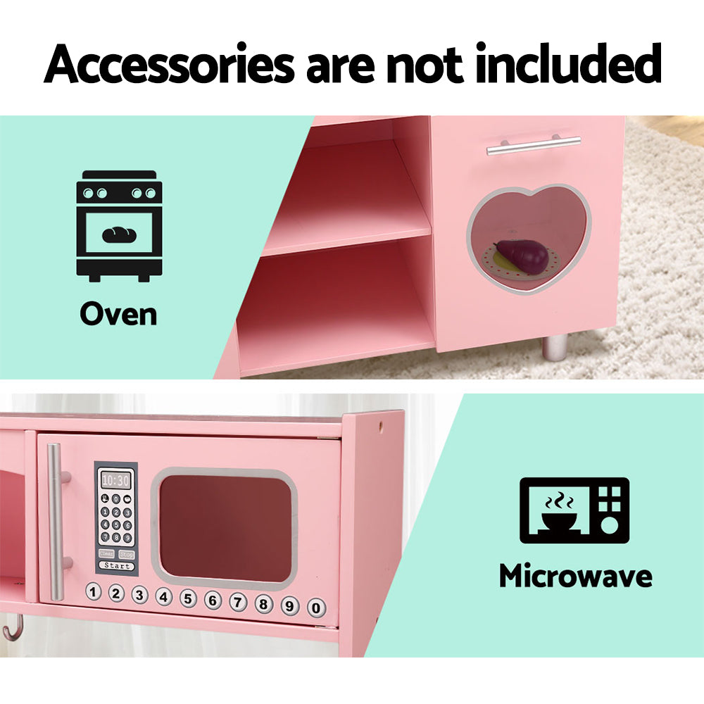 Keezi Kids Kitchen Play Set Wooden Pretend Toys Cooking Children Storage Pink 4