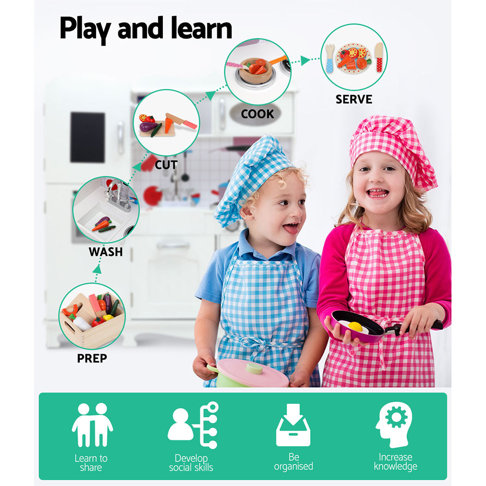Keezi Kids Kitchen Play Set Wooden Pretend Toys Cooking Children Storage White 3