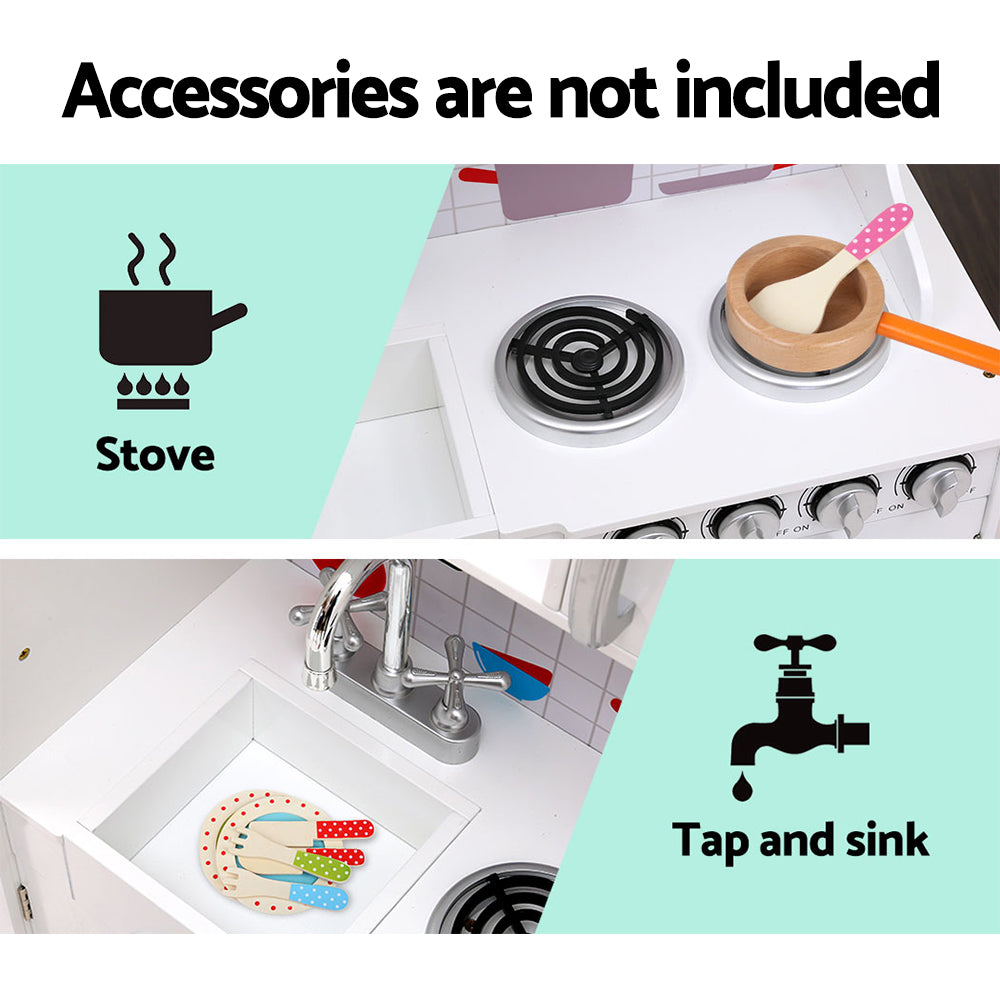Keezi Kids Kitchen Play Set Wooden Pretend Toys Cooking Children Storage White 5