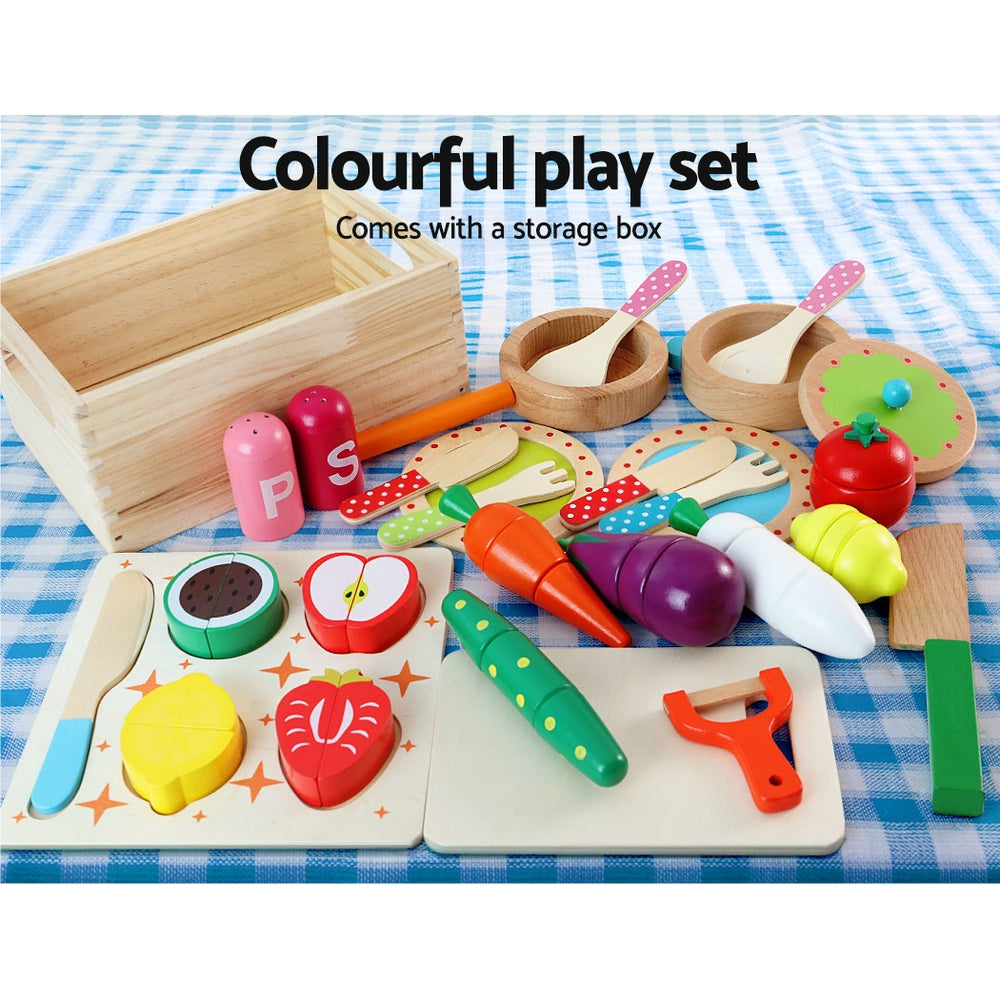 Keezi Kids Kitchen Play Set Wooden Pretend Toys Cooking Children Food Pink 6