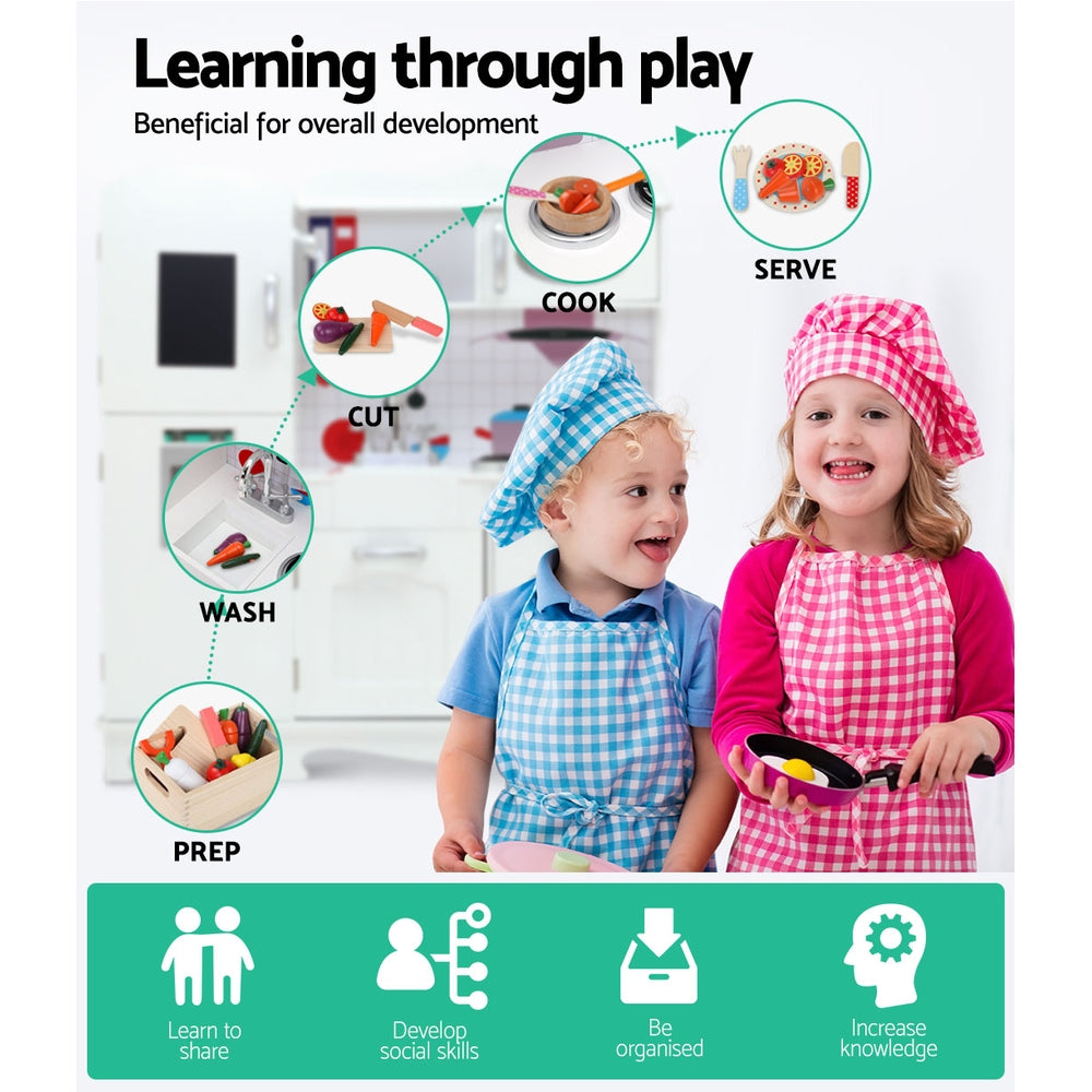 Keezi Kids Kitchen Play Set Wooden Pretend Toys Cooking Children Food White 4