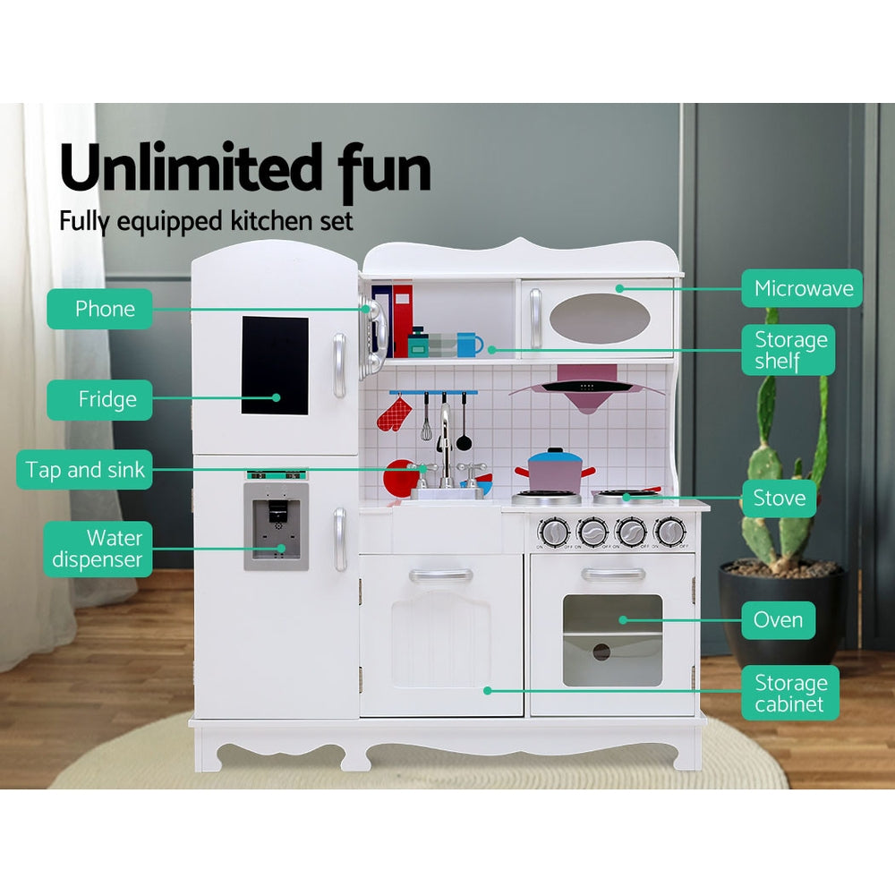 Keezi Kids Kitchen Play Set Wooden Pretend Toys Cooking Children Food White 5
