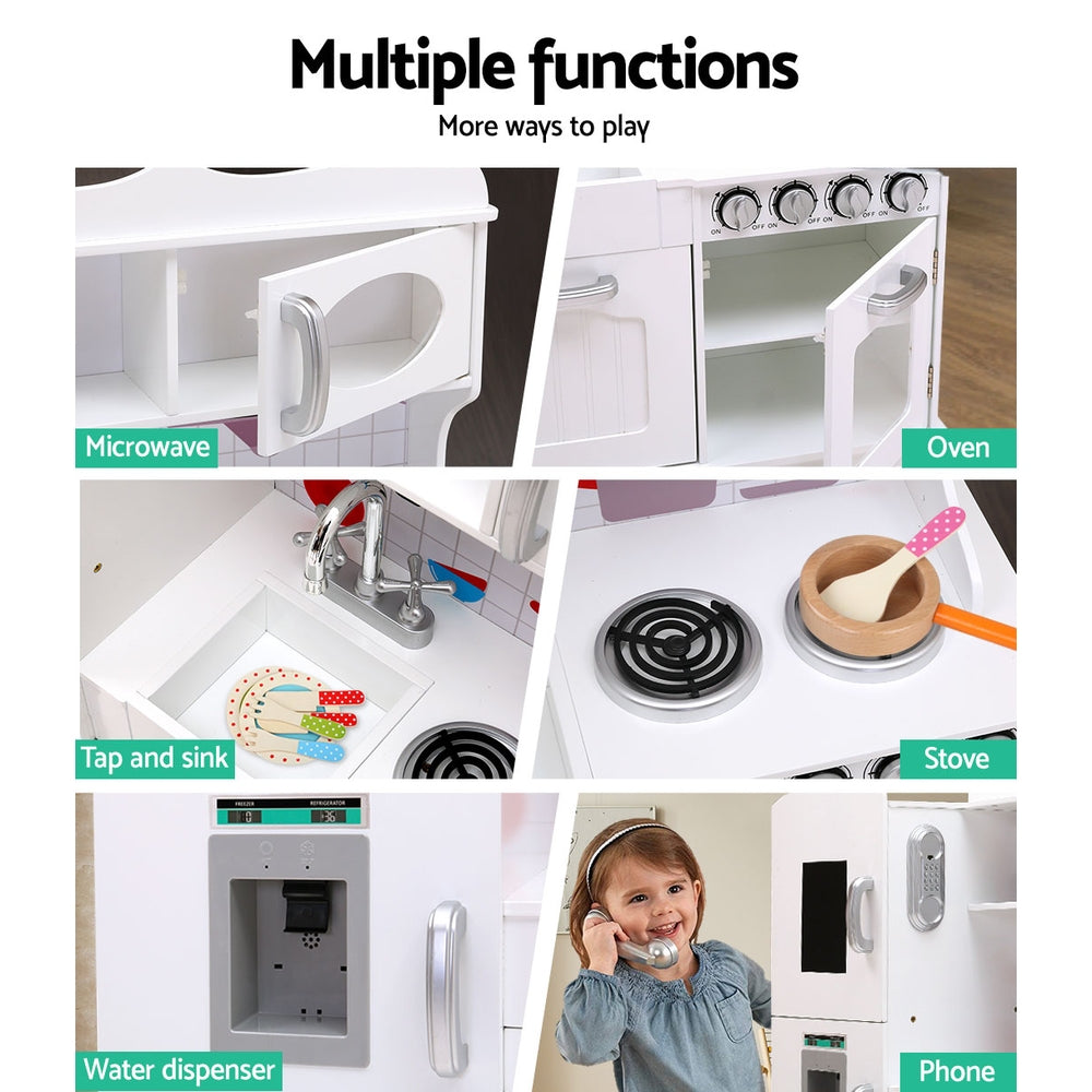 Keezi Kids Kitchen Play Set Wooden Pretend Toys Cooking Children Food White 6