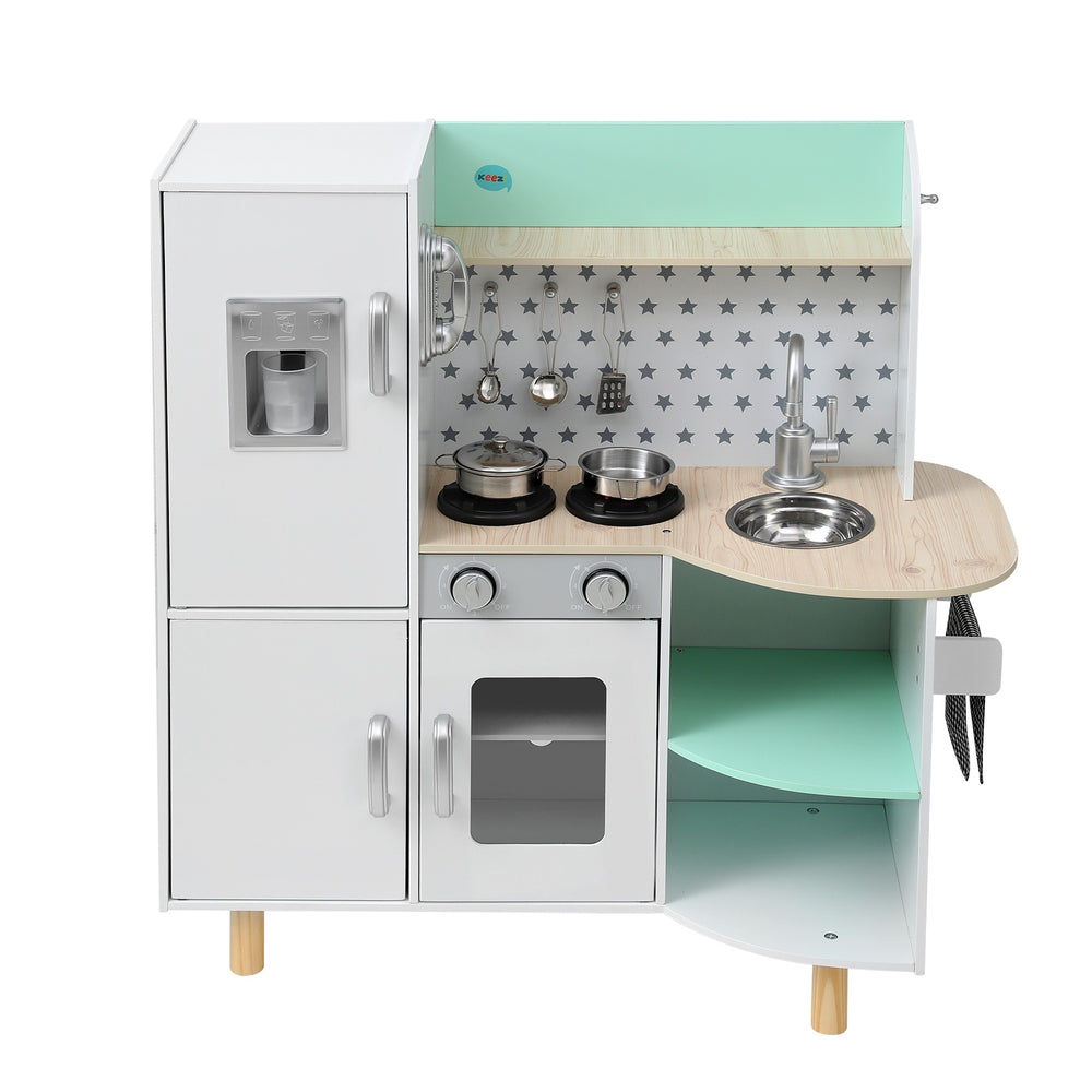 Keezi Kids Wooden Pretend Kitchen Play Sets Cooking Toys Oven Fridge 85CM Green 3