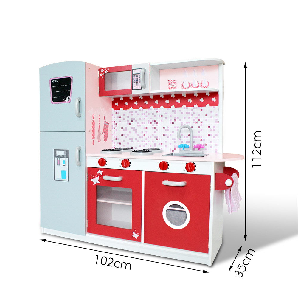 Keezi Kids Kitchen Play Set Wooden Pretend Toys Cooking Children Fridge Oven Red 7
