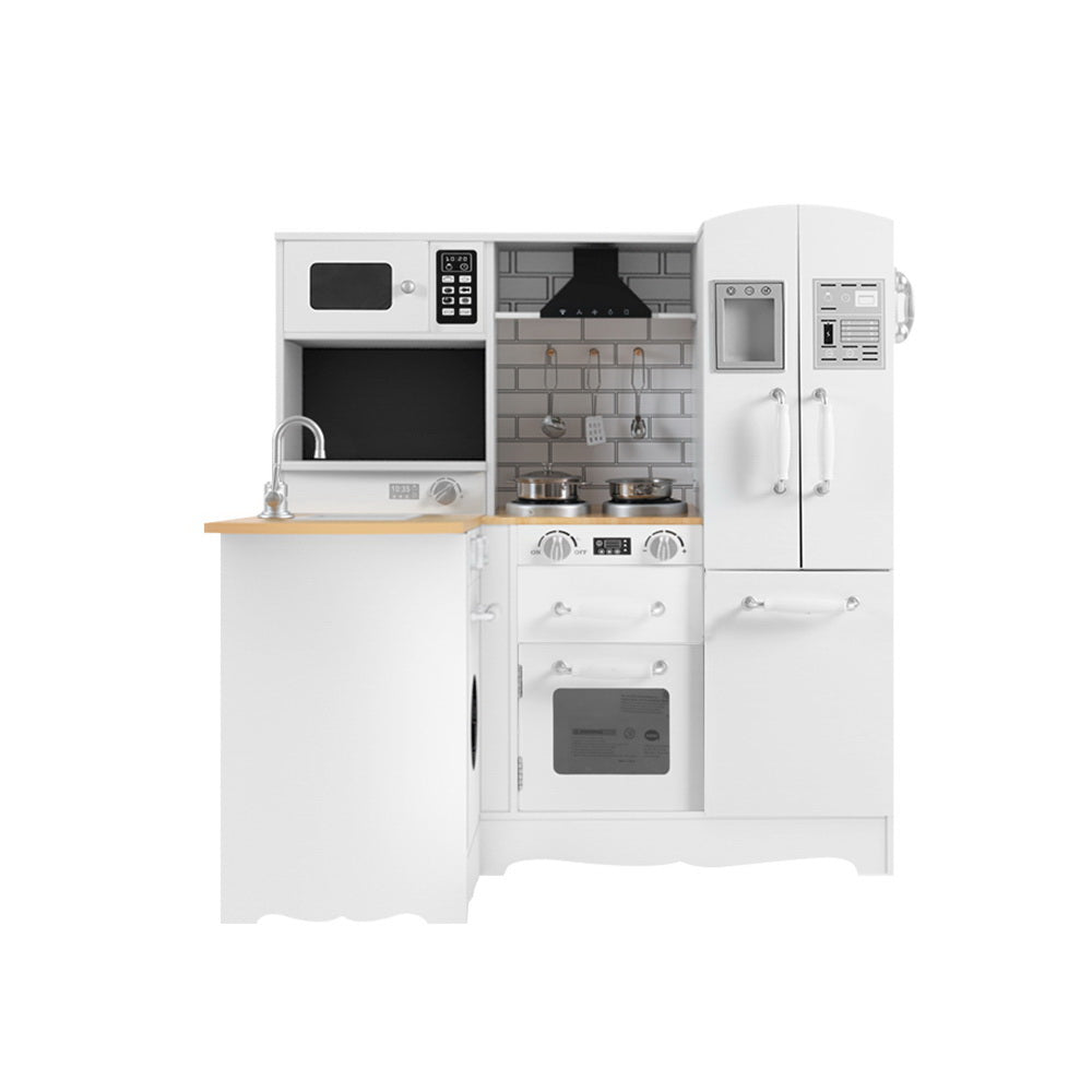 Keezi Kids Kitchen Play Set Wooden Pretend Toys Cooking Children Fridge White 3