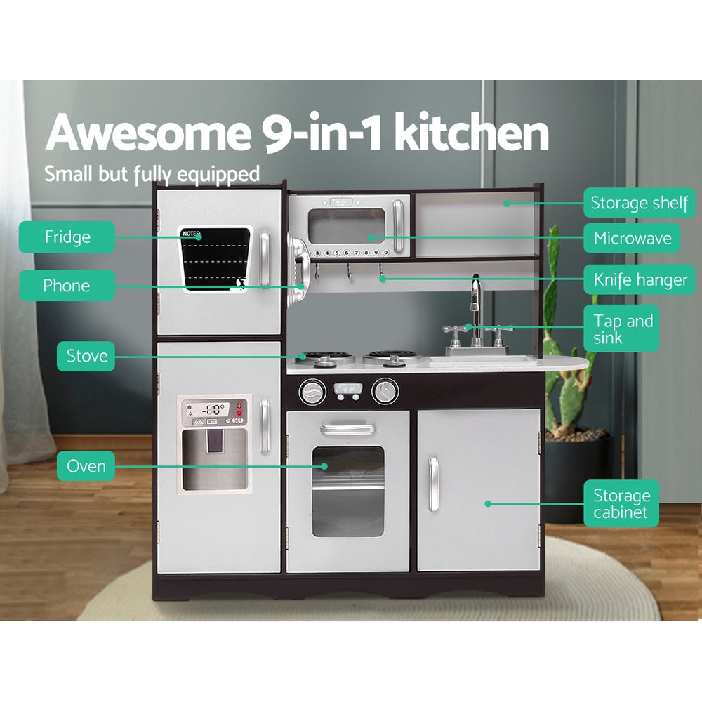 Keezi Kids Kitchen Play Set Wooden Pretend Toys Cooking Children Stove Fridge 3