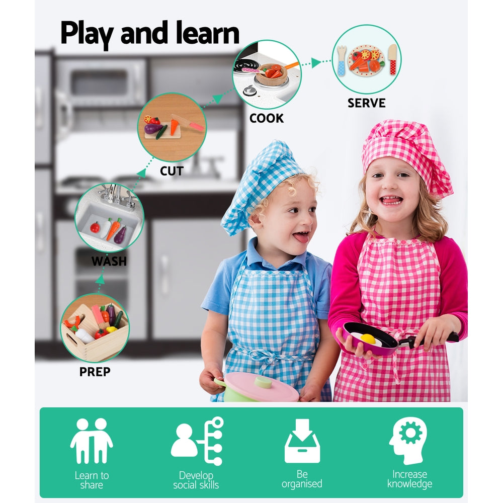 Keezi Kids Kitchen Play Set Wooden Pretend Toys Cooking Children Stove Fridge 5