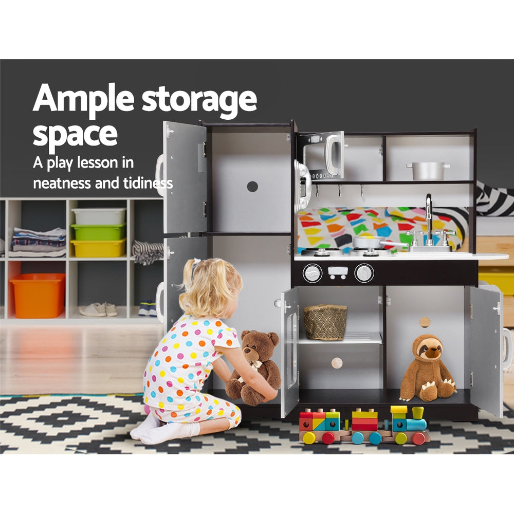 Keezi Kids Kitchen Play Set Wooden Pretend Toys Cooking Children Stove Fridge 6