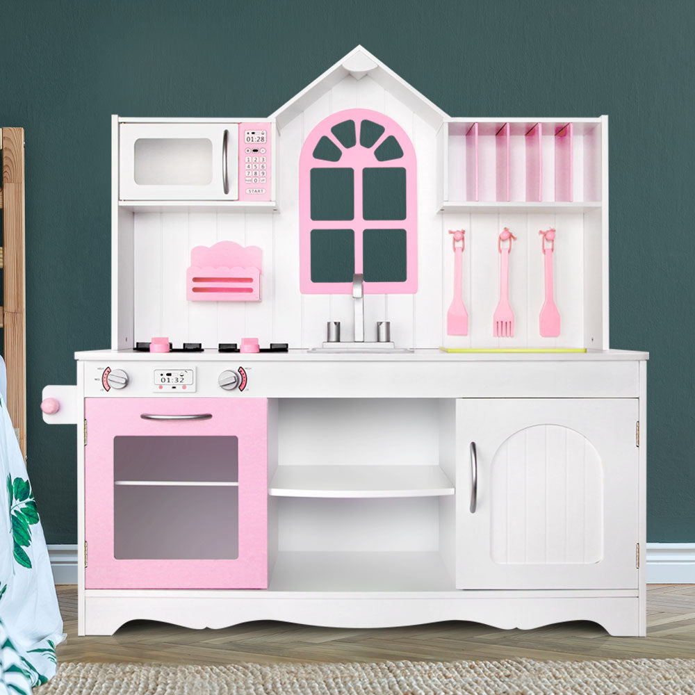Keezi Kids Kitchen Play Set Wooden Pretend Toys Cooking Children Storage Cabinet 8