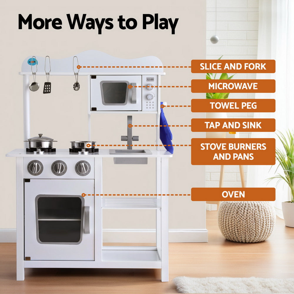 Keezi Kids Kitchen Play Set Wooden Pretend Toys Cooking Children Cookware Food 4