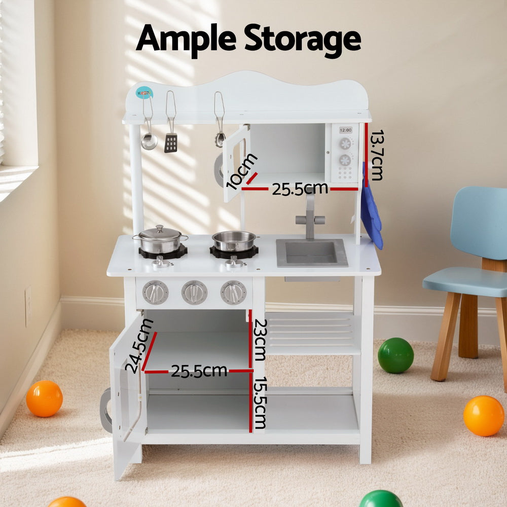 Keezi Kids Kitchen Play Set Wooden Pretend Toys Cooking Children Cookware Food 6
