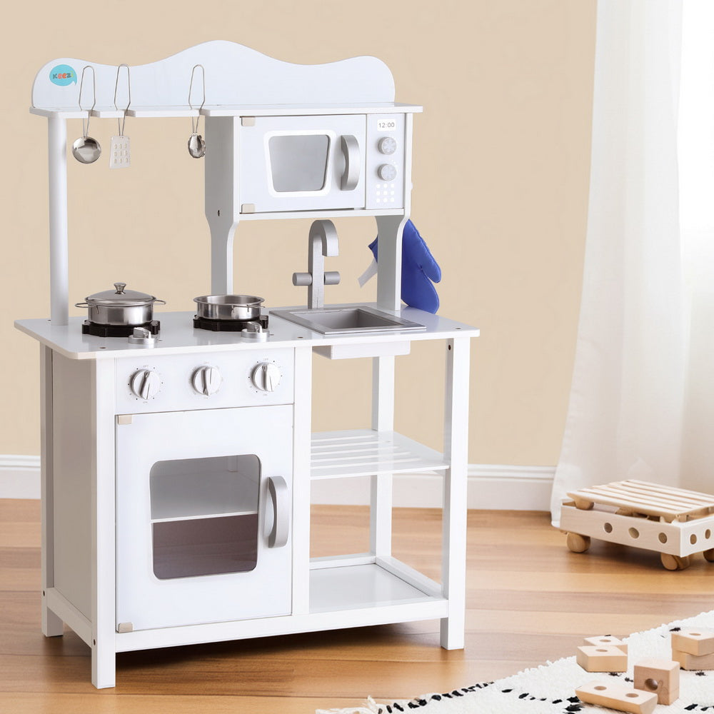 Keezi Kids Kitchen Play Set Wooden Pretend Toys Cooking Children Cookware Food 8