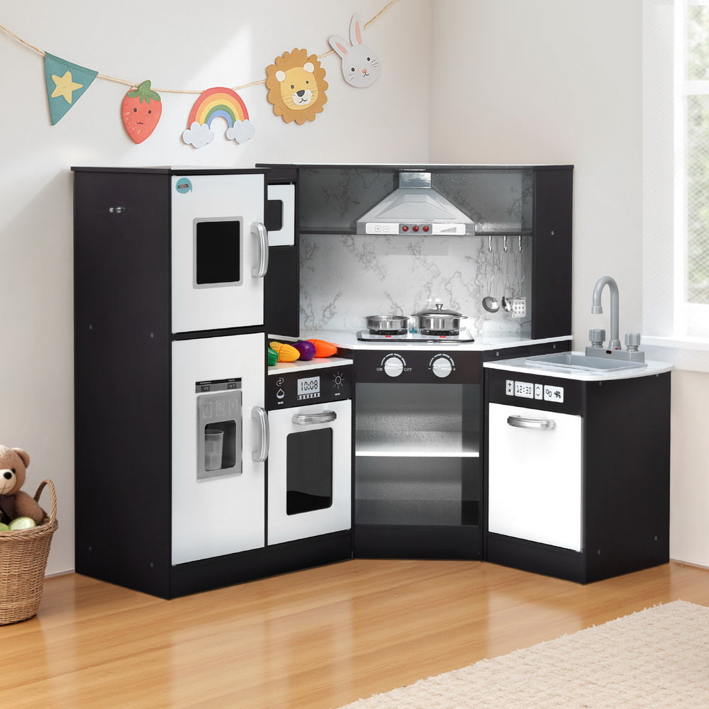 Keezi Kids Kitchen Play Set Wooden Pretend Cooking Playset w/Sounds Lights Black 7