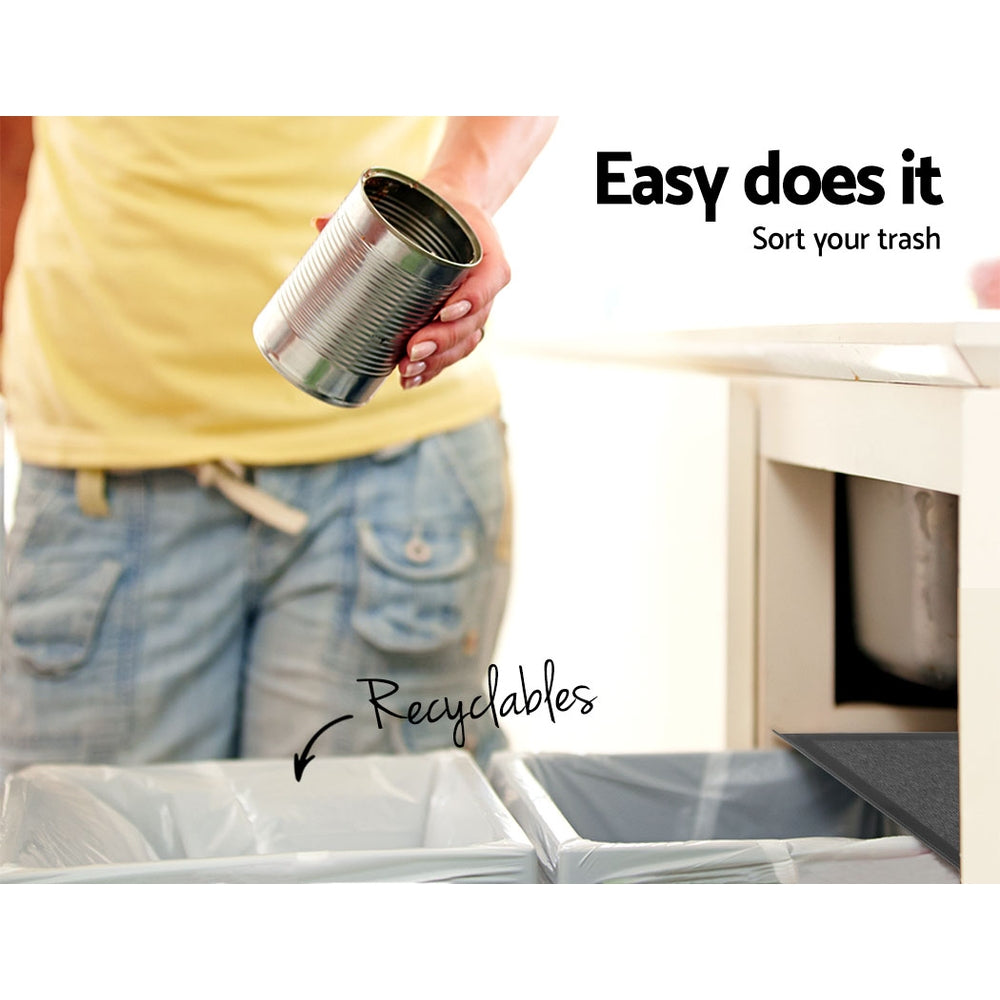 Cefito Pull Out Bin Kitchen Double Basket 2X15L Black 4